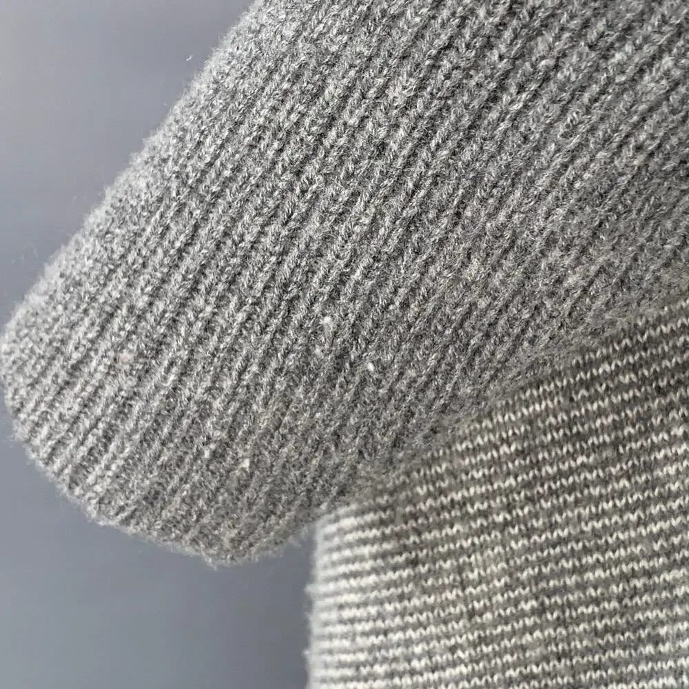NO BRAND Size M Grey White Knit Shawl Collar Short Sleeve Open Front Cardigan